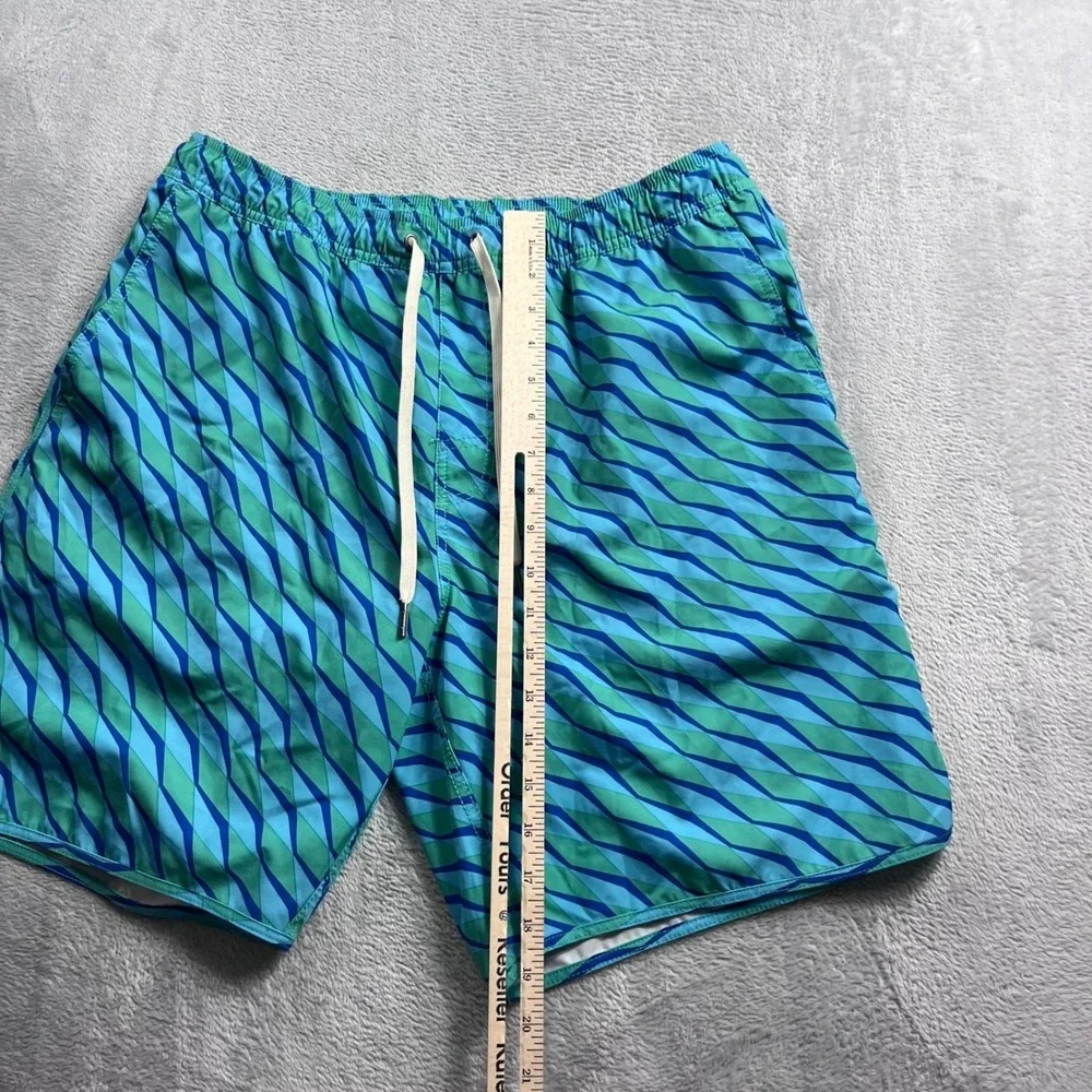 Fair Harbor Mens Blue Teal Geometric Swim Trunks Board Shorts XL 7 Inch Inseam